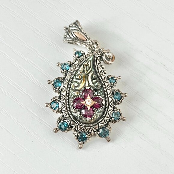 Barbara Bixby Sterling Silver Garnet and Topaz Gemstone Paisley Enhancer